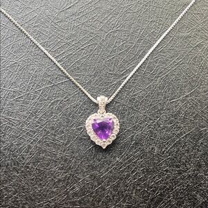 Elegant Silver Heart Necklace with Purple Gemstone